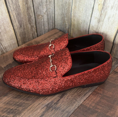 Mens Shoes Red Glitter Dress Shoes Men's Red Sequin Dress Shoes PROM