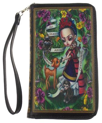 Unibrow Girl Wallet Snap Wristlet Gift Purse Book Colorful Zipper Animals Deer