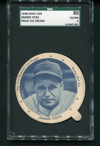 1938 Dixie Lids Jimmy Foxx Pride Ice Cream Boston Red Sox SGC 6