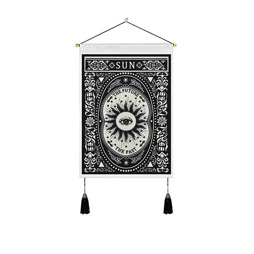 Bohemian Tapestry Tassel Moon Mountain Linen Cotton Home Door Wall Hanging Draw - Picture 19 of 37