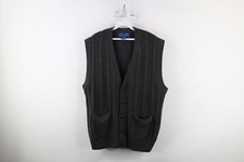 Vtg 90s Streetwear Mens XL Blank Ribbed Chunky Cable Knit Cardigan Sweater Vest