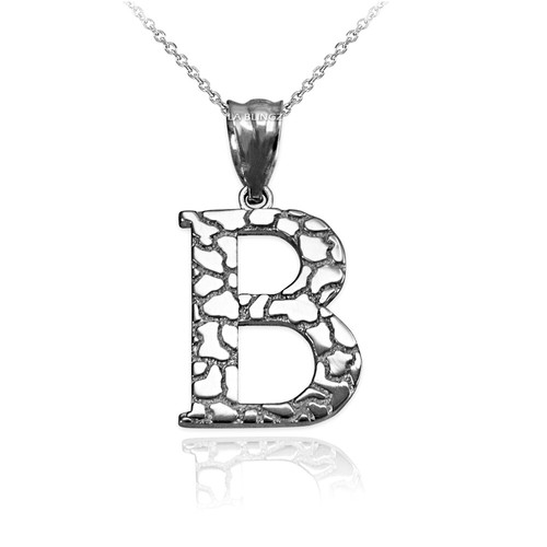 Sterling Silver Nugget Initial Pendant Necklace - Picture 16 of 78