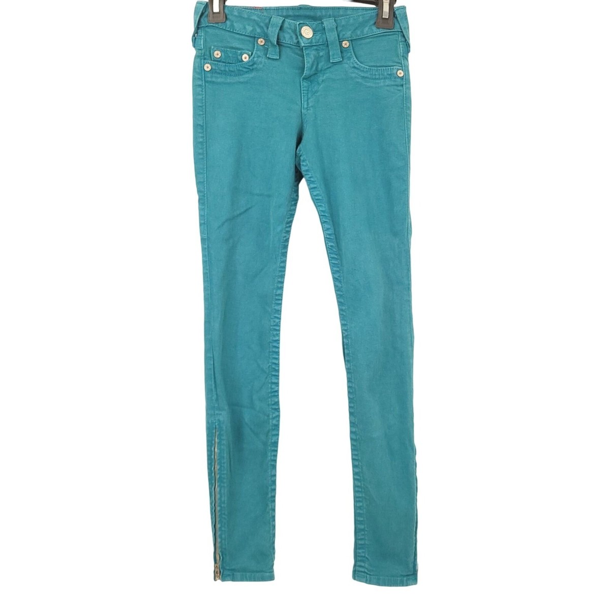 True Religion Tara Skinny Jeans Green Stretch Ankle Zipper Size 23