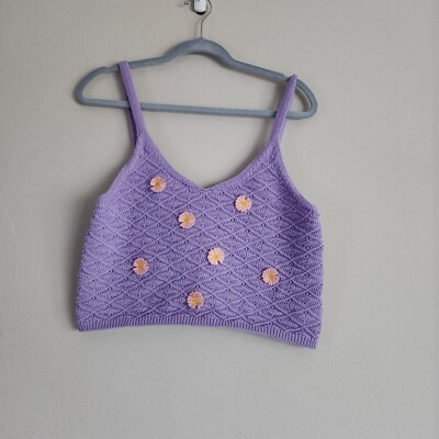 Sweet republic knot crop tank top size XL juniors floral violet boho
