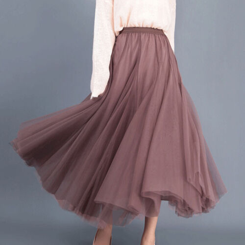 Women Elegant Mesh Tulle Layered Tutu Skirt Pleated Party Ladies Maxi Long Dress - Picture 11 of 22