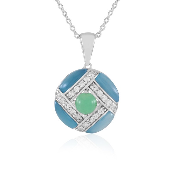 Cavill Halskette 925 Silber Rhodiniert Blaue Chalzedon Chrysopras Zirkon-image
