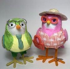 Target Spritz ARLO CORAL Spring Easter Bird Floral Lot of 2 Wearing Glasses