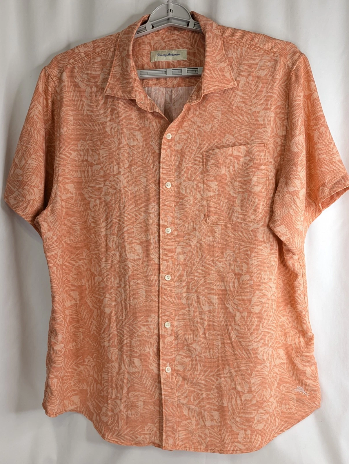 Tommy Bahama Hawaiian Shirt Floral Jacquard Print Coral Tencel Marlan Men XL 52" image 2