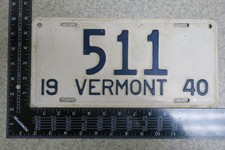 Vermont License Plate Tag VT 1940 40 Three Digit Number #511 (AYCF)