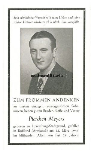 Genuine Death Picture Grenadier ° Luxembourg Grund + Armiansk Russia 1944