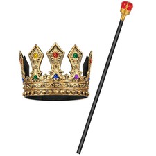 Royal King Crown and Scepter Set, Medieval Costume Accessories for Men/Women ...