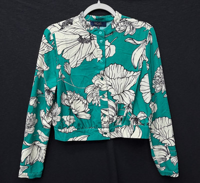 Rachel Roy SIZE SMALL Long Sleeve GREEN FLORAL Blouse   B11