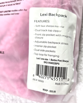 NWT Barbie Vooray Lexi Faux Sherpa Backpack Pink MSRP $55  display picture 3