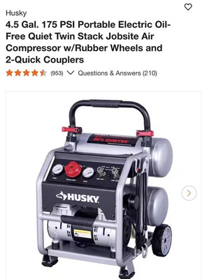 #ad Husky 4.5 Gal. 175 PSI Portable Electric Quiet Air Compressor $185.00