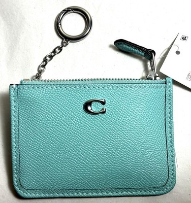 COACH CH810 SILVER FADED BLUE Crossgrain leather MINI ID Card, KEY