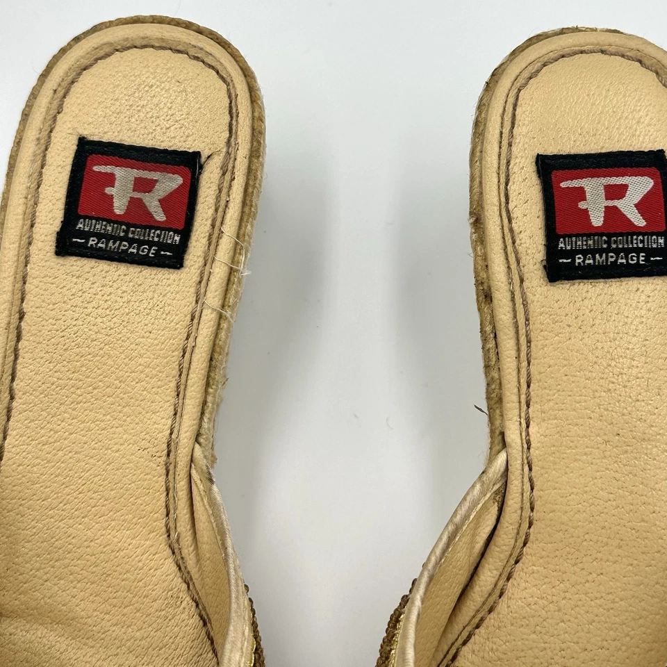 Rampage Vintage Años 90 Dorado/Amarillo Boho Lentejuelas Sin Cordones Cuñas para Mujer 6 Foto 3 de 4