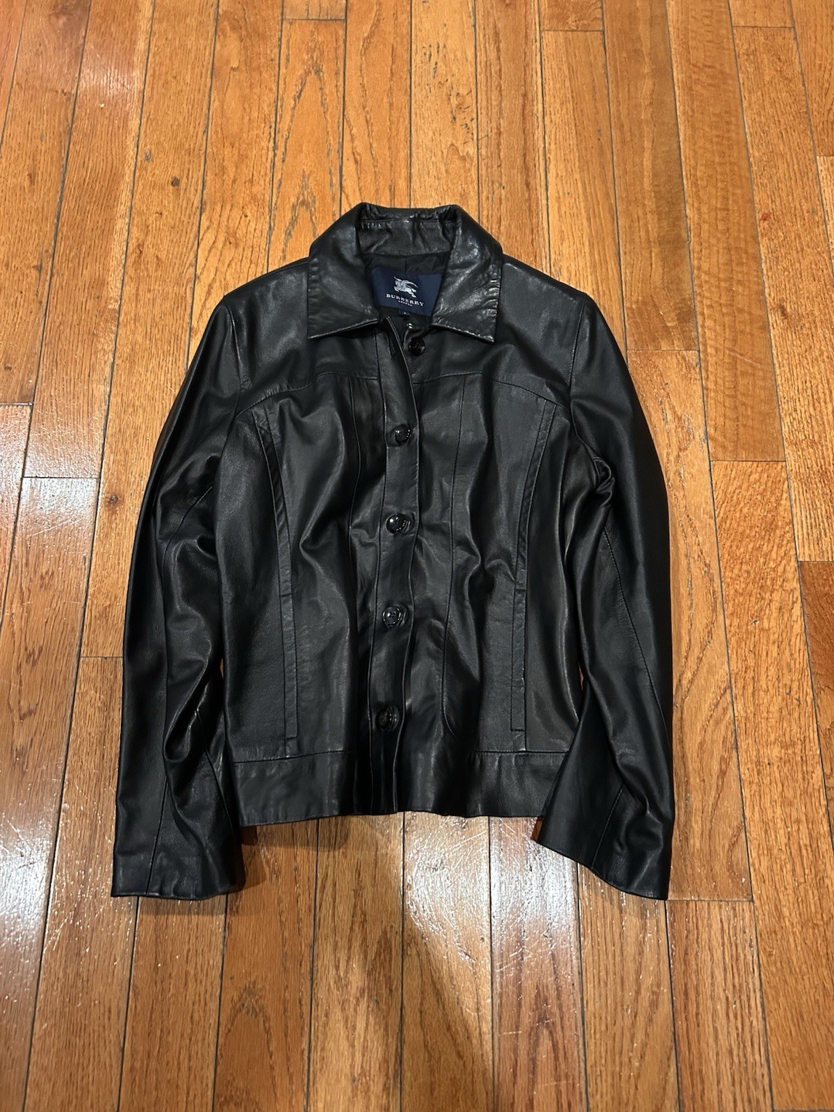Burberry Women's Black Button Front Collared Short Jacket Long Sleeve