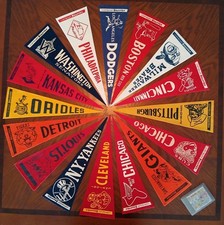 1950s Topps Bazooka Vintage Baseball Team Felt Pennants Set (16 Diff) Rare Comic