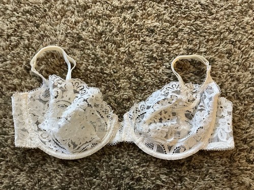 Vintage Victoria Secret Bra 36C Gold Label White Lace Unlined Unpadded Underwire