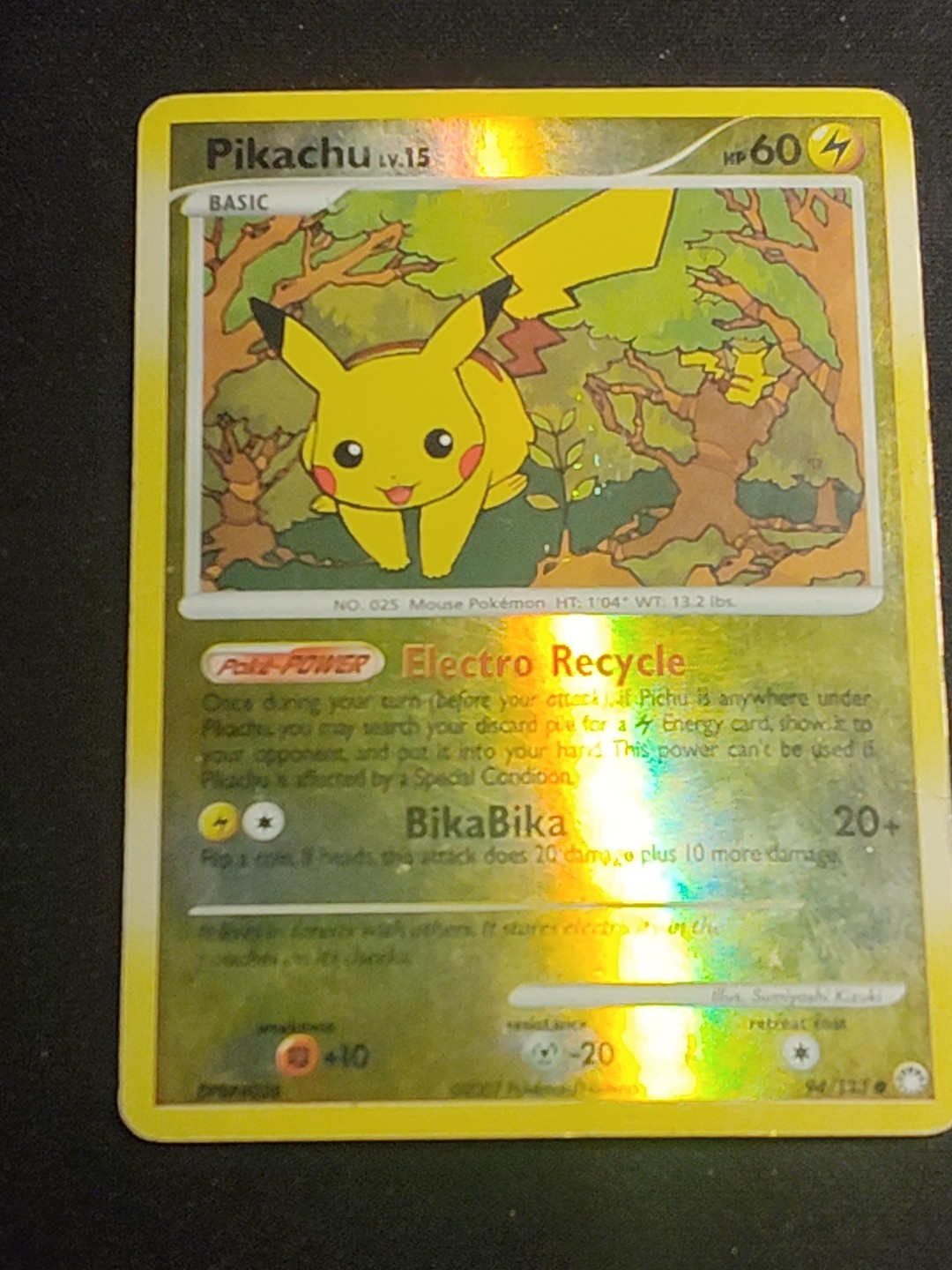 Pikachu Pokemon TCG 94/123  Reverse Holo Foil Card Moderately Played MP