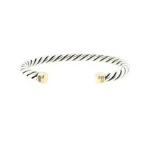 DAVID YURMAN 925 Sterling Silver & 18K Gold Cable Cuff Bracelet Size 7.5"
