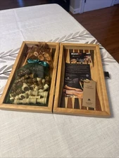 Manopoulos Hand Made Olive wood Inlaid Backgammon CHESS Set COA Travel 12.5x11.7