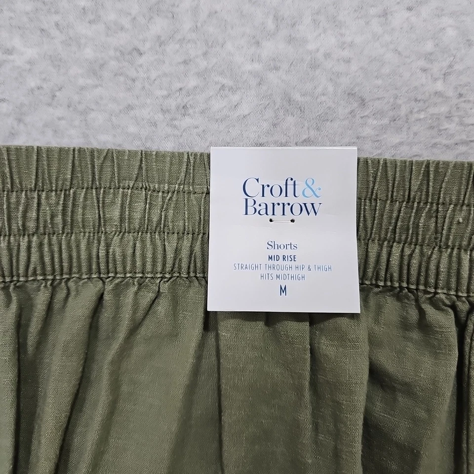 Pantalones Cortos Croft And Barrow Mezcla de Lino Tiro Medio Bermudas Rectas Talla M Verde Drew Foto 4 de 4