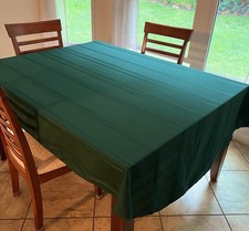 Easy Care Large Oval Tablecloth Textured Solid Green Diamond  Checked Pattern
