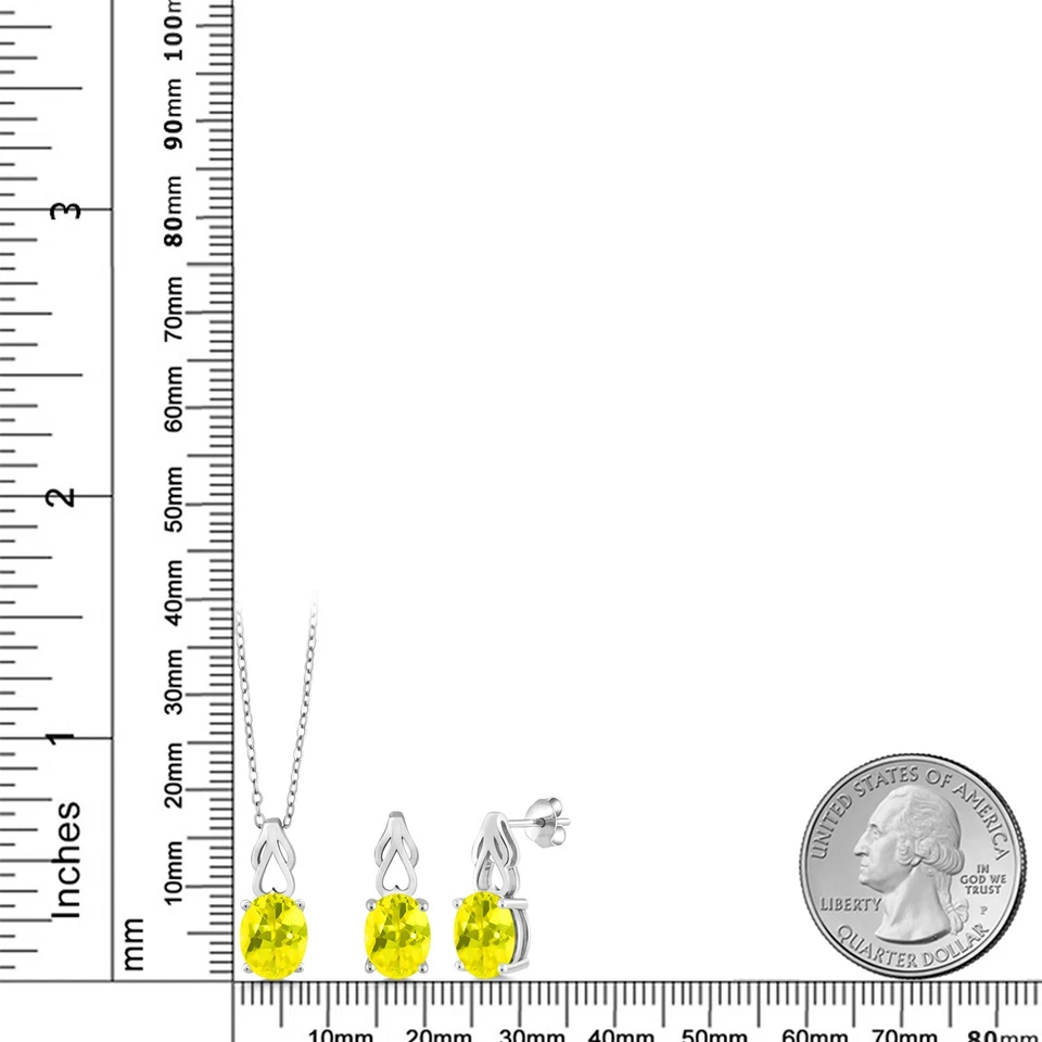 Juego de joyas colgantes y pendientes de topacio místico canario de plata de ley 925 para Foto 2 de 3
