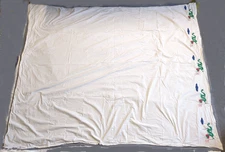 Vintage Pottery Barn Kids Embroidered Dragon Bed Sheet White Full Cotton 94"x80"