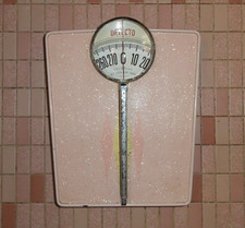 Vintage Detecto Pink Bathroom Scale w/ Gold flake atomic diamond shapes mcm