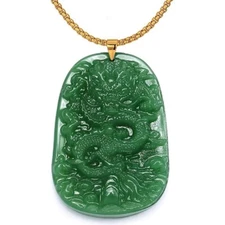 18K Gold Filled Over Silver Mens Burmese Jade Dragon Pendant 24" Necklace D316