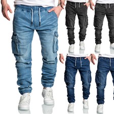 Herren Sweathose in Stretch Denim Männer Cargo Jogging Jeans 7024 