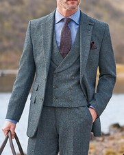 Herringbone Men Suit Slim Fit 3 Piece Set Notch Lapel Business Casual Outfits