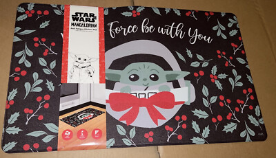 DISNEY STAR WARS GROGU CHRISTMAS BLACK Anti-Fatigue Padded Kitchen Mat 18x30 New