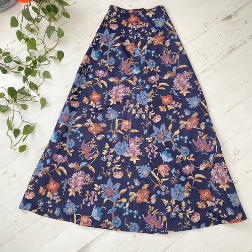 Vintage 1970s Maxi Skirt Floral Navy A-Line Retro Boho Summer Hippy Skirt 4 6 - Picture 9 of 12