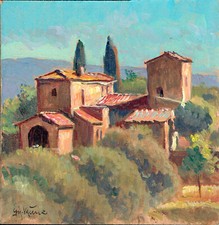 Dipinto Tavoletta Toscana Chianti Borgo Giacomo Vaccaro cm 14,5 x 15