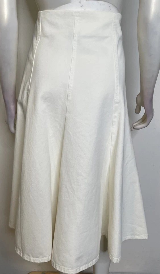 Saia alargada trompete sarja algodão branco Ralph Lauren 10 NOVO D cinto anel novo sem etiquetas - Imagem 4 de 4