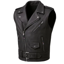Men's Classic Leather Motorcycle Biker Concealed Carry Vintage Vest Black