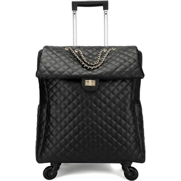 Black Leather Quilted Bag Luxury Travel Carry On Duffle Duffel Bag