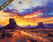 Monument Valley with dramatic sunset oil painting 8x10 Print