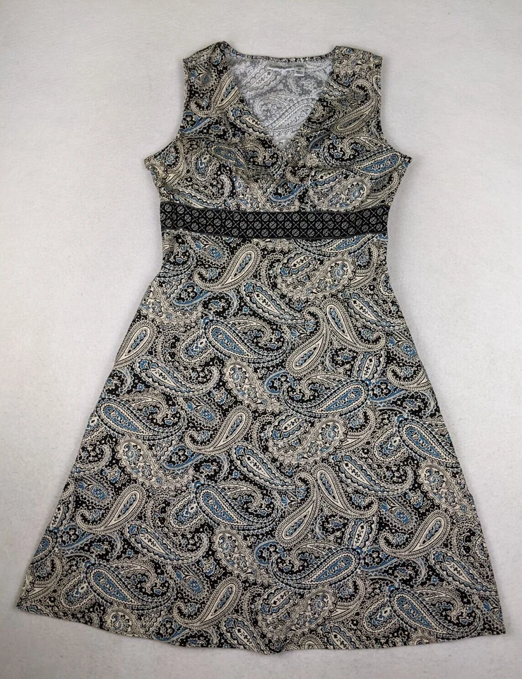 CROFT & BARROW - VESTIDO MIDI MUJER NEGRO BEIGE AZUL ESTAMPADO PAISLEY LÍNEA A - 14P Foto 2 de 4