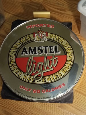 AMSTEL LIGHT MIRROR ROUND BEER PROMO SIGN 11 INCHES- HARD TO FIND DESIGN