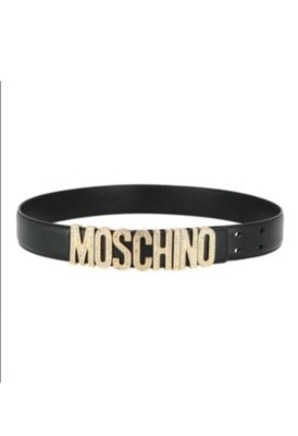 Authentic MOSCHINO Leather Black Belt Gold Logo Embellished  display picture 2