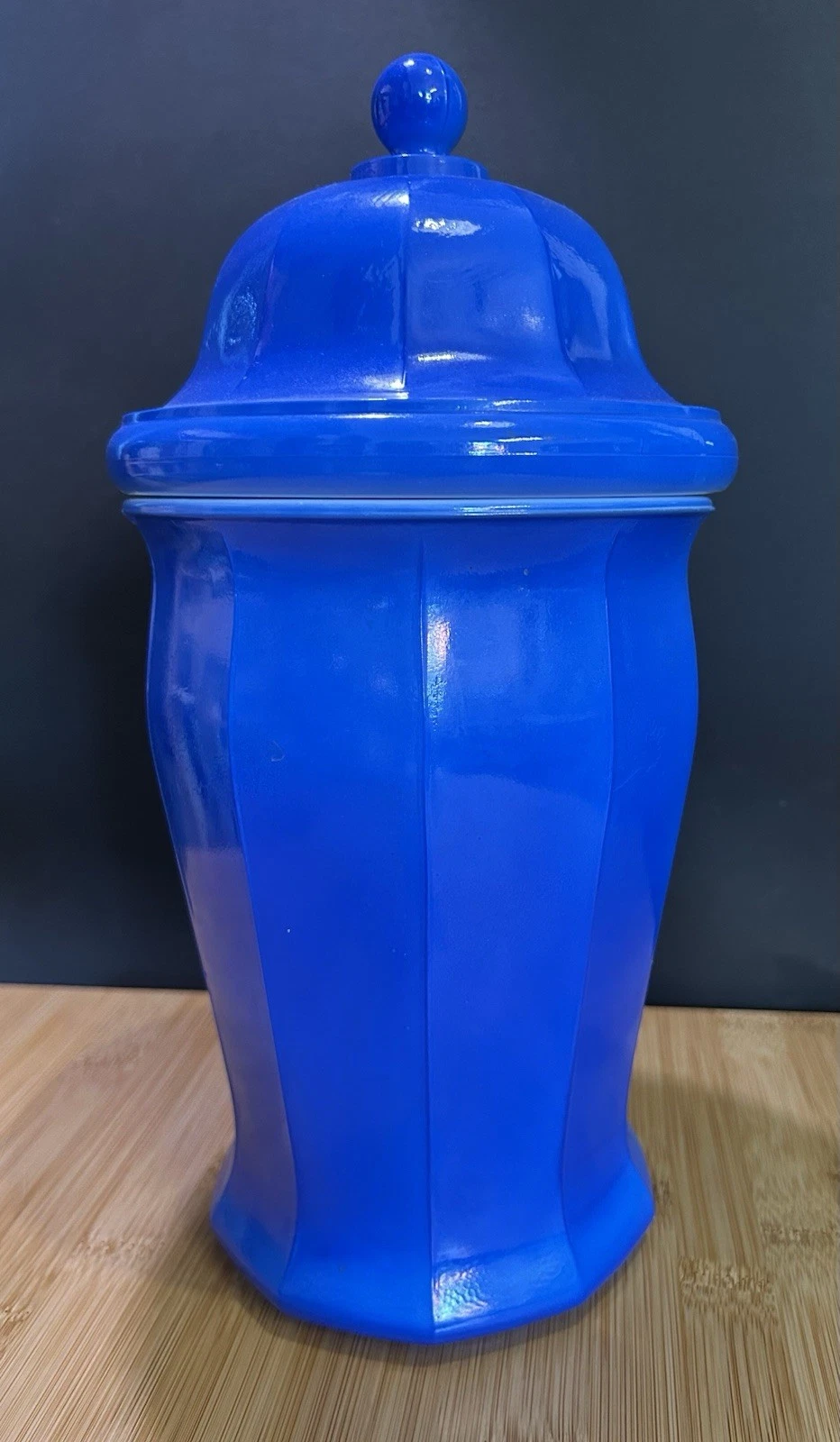 Indiana Glass 11.5 Inch Cobalt Satin Milk Glass Apothecary Canister VTG 70’s