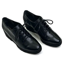 Vionic Anaheim Black Leather Wedge Oxford Derby Shoes Womens Size 9.5 New