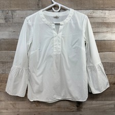 Talbots Petites Womens White 3/4 Sleeve Ruffle Cuff V-Neck Tunic Top SP Small P