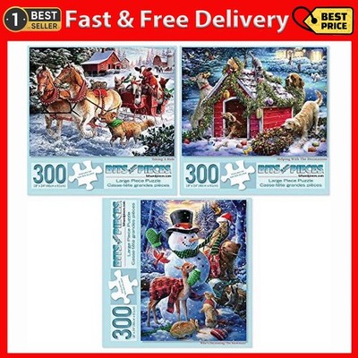Bits and Pieces Winter Holiday Forest Jigsaw Puzzles 300-Piece Set of 3