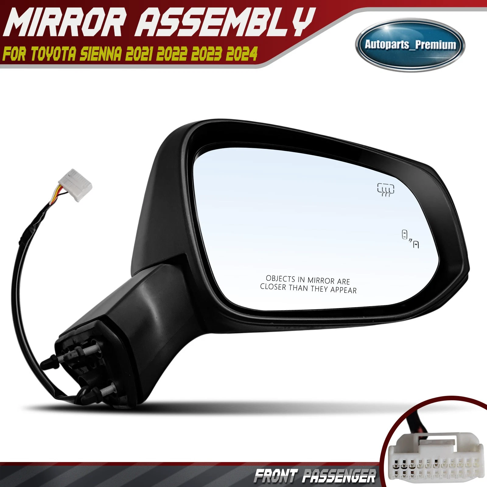 Passenger Right Power Mirror w/ Heated & Blind Spot for Toyota Sienna 2021-2024