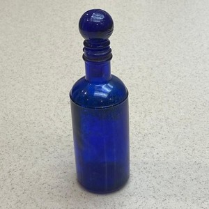 Cobalt Blue  Glass  Round Tube Bottle  with Neck and  Ball Shaped Glass Stopper